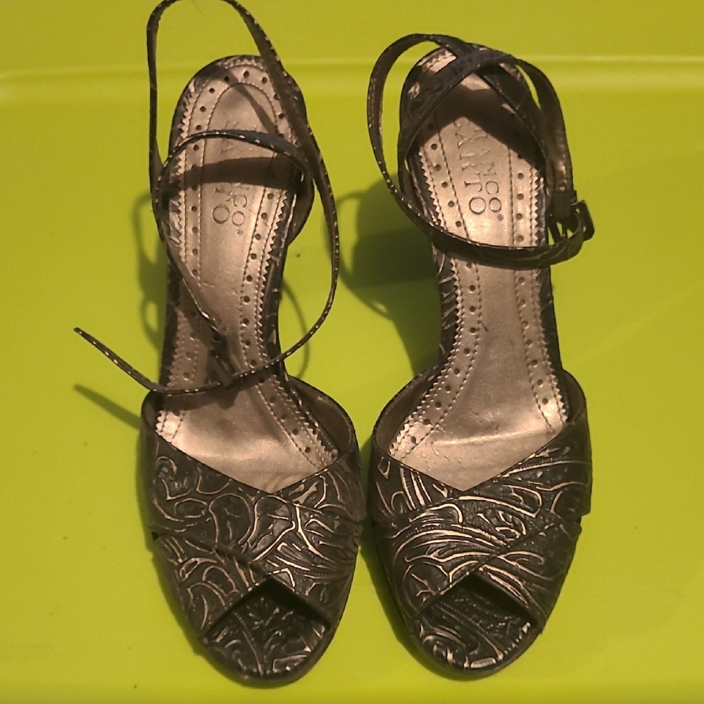 Franco Sarto Black Embossed Strappy Heels